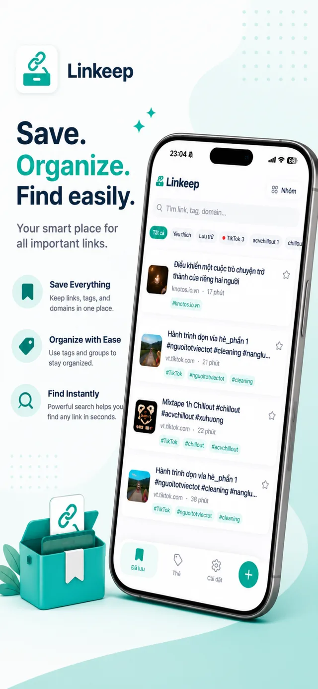 Linkeeper home screen — saved links list