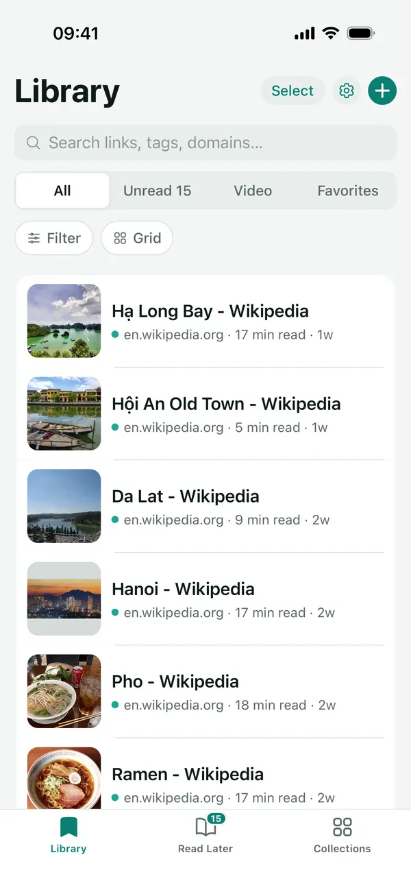 Linkeeper library of saved links with thumbnails