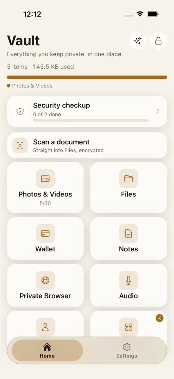 Lockboxy encrypted vault home screen