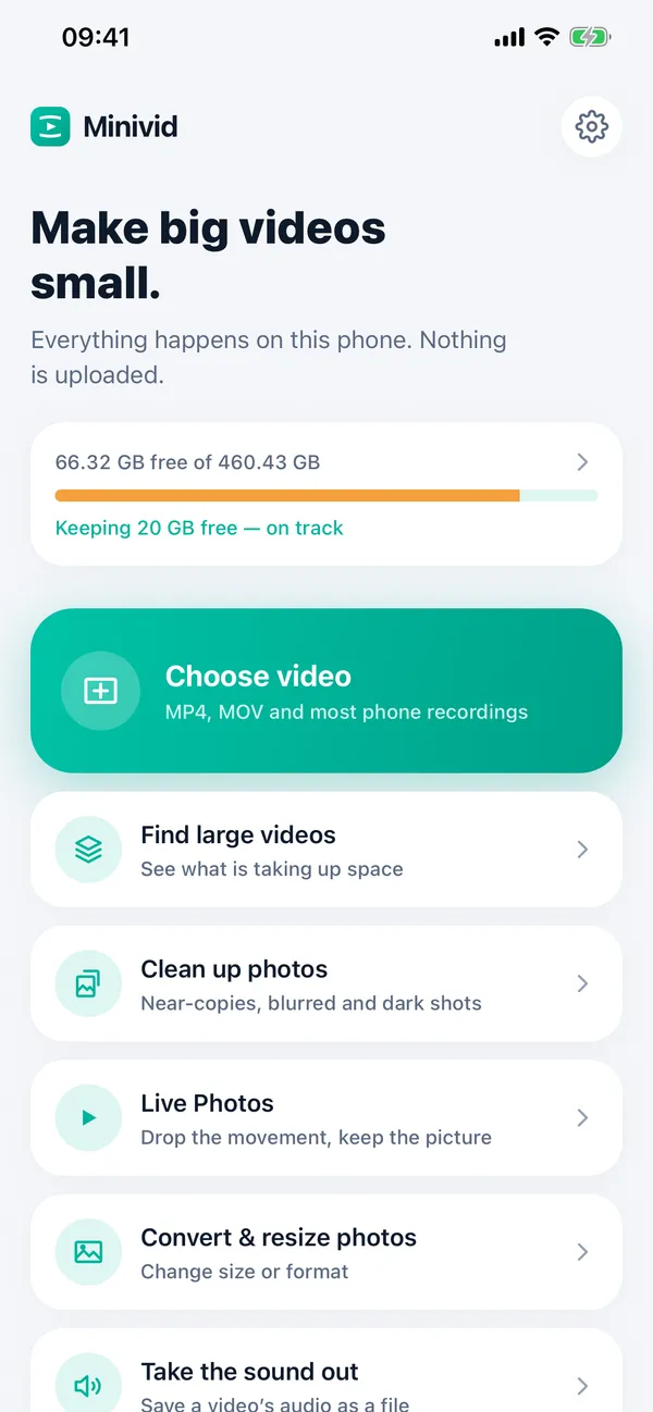 Minivid home: make big videos small