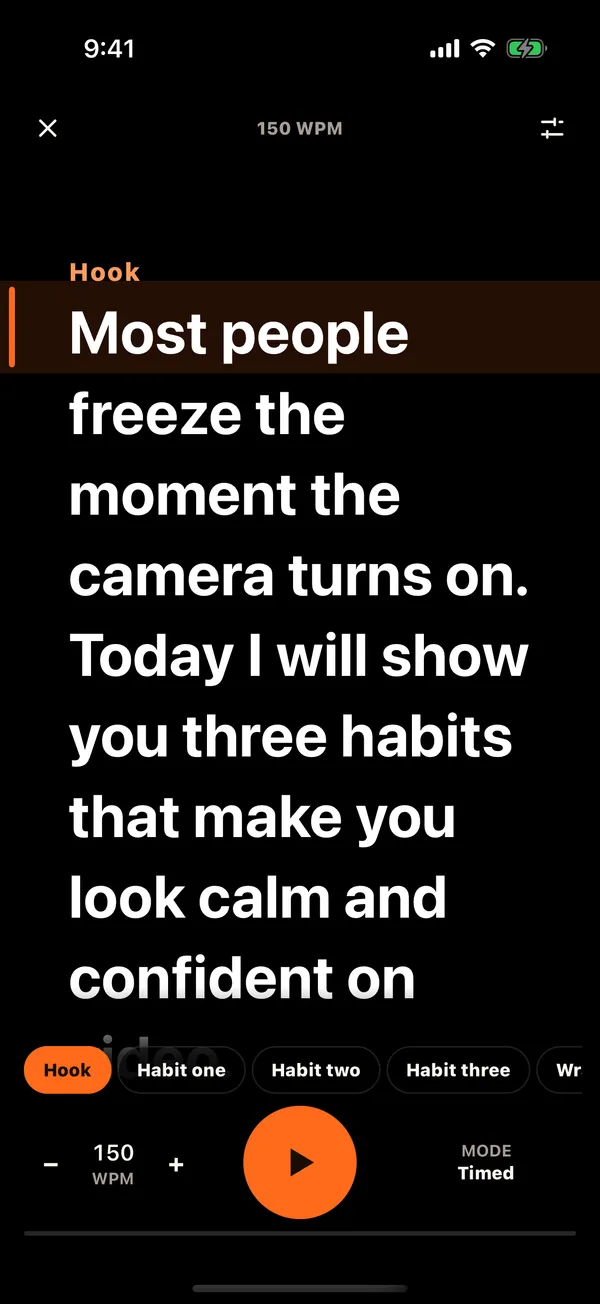 Talkzy teleprompter scrolling a script